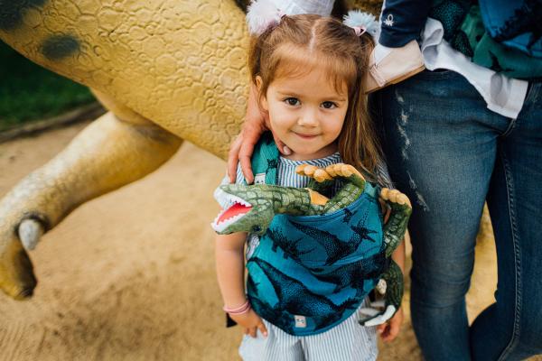 LennyLamb Puppentragehilfe mit Schnallen Jurassic Park DINOS BLAU-GRÜN